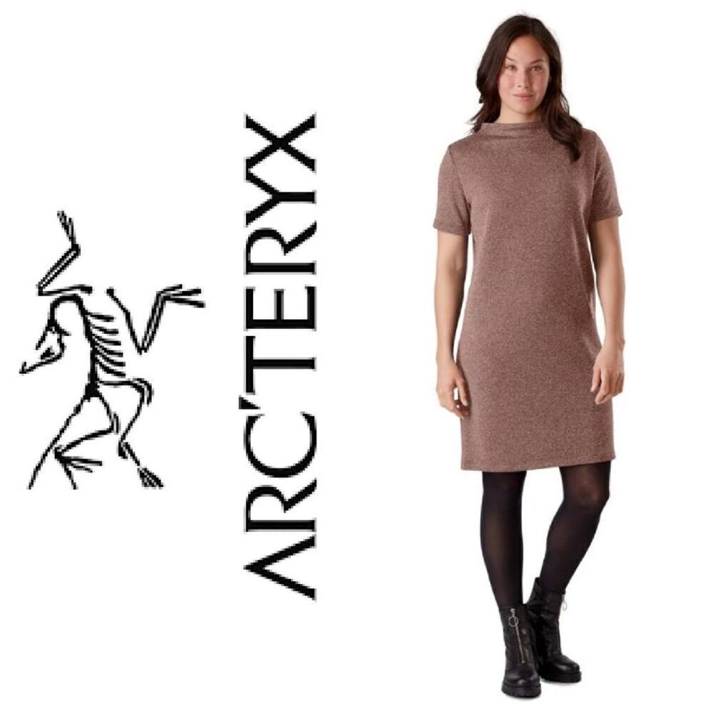 Arc'teryx Laina Mini Shift Dress Pullover Short Sleeve Mock Neck Knit Brown S
